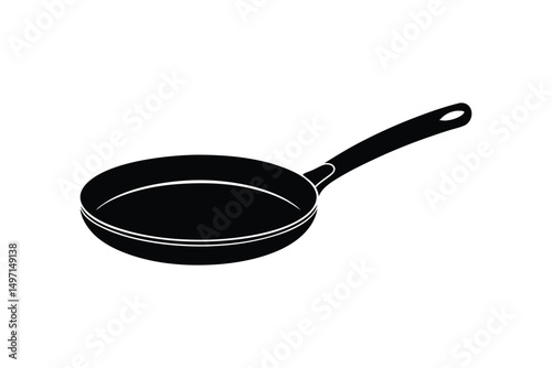 Silhouette art illustration of a frying pan with a long handle.eps