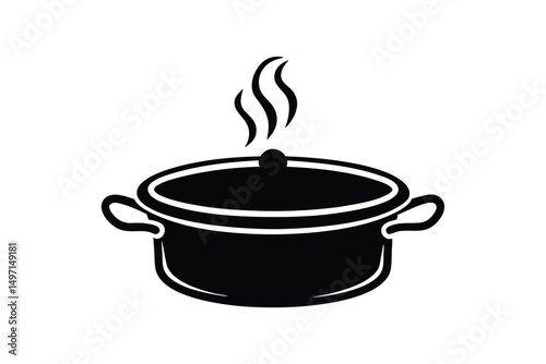 Silhouette art illustration of a hot pot with steam waves above.eps