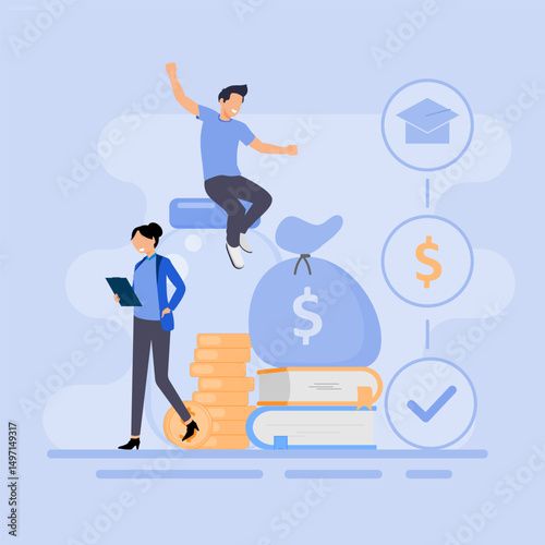 Illustration of financial education. Investment of money in the form of education and knowledge. Concept of financial management and financial literacy.