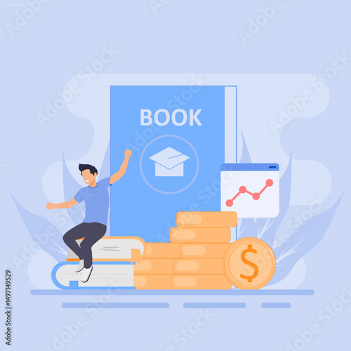 Illustration of financial education. Investment of money in the form of education and knowledge. Concept of financial management and financial literacy.