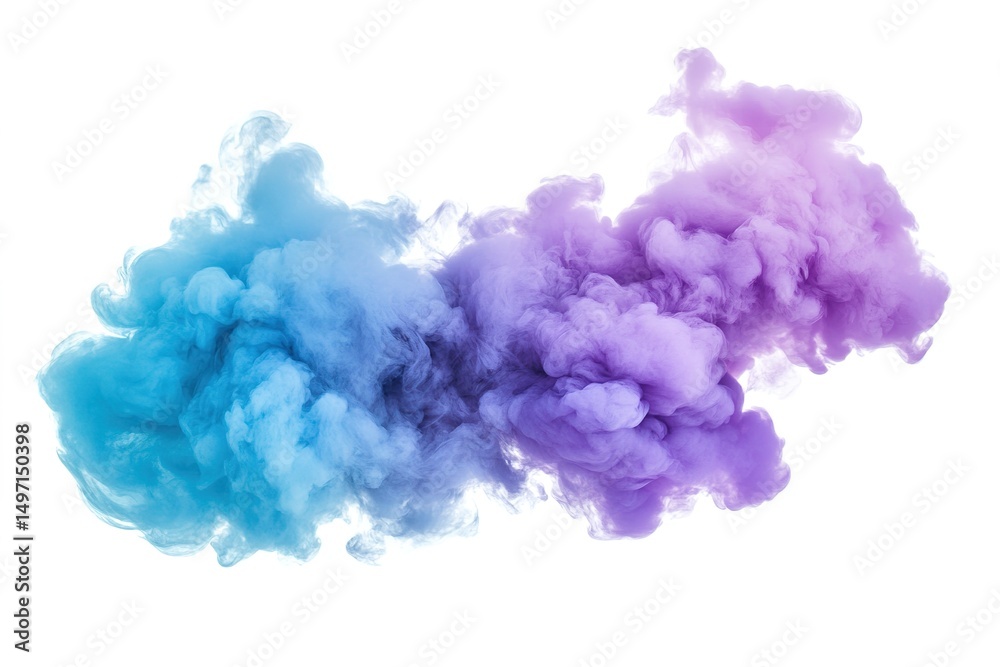 Fototapeta premium Abstract Clouds of Purple and Blue Ink Mixing and Swirling In Pure White Background