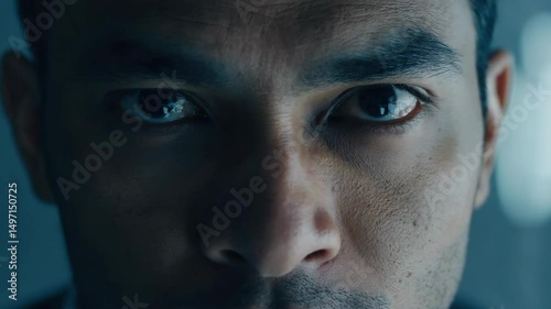 Menacing Gaze of Multiple People with Empty Black Eyes in Close-Up Shot
