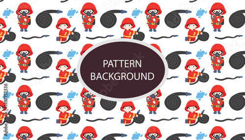 Fire fighter pattern background design. Vector baby illustration in scandinavian simple hand-drawn style. The limited palette is ideal for printing on kids clothes, digital paper.