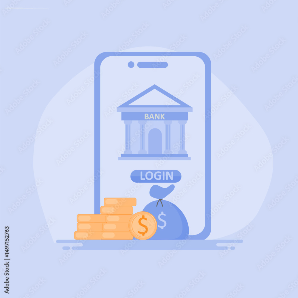 Fototapeta premium Illustration of online mobile banking and mobile payments, Digital banking, e-money, Savings and finance concept.