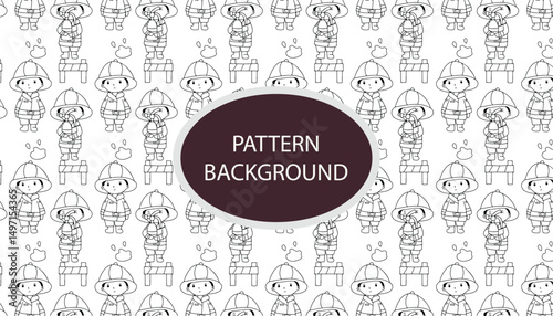 Line art hydrant, fire fighter element doodles. Vector baby illustration in scandinavian simple hand-drawn style. The limited palette is ideal for printing on kids clothes, digital paper. pattern