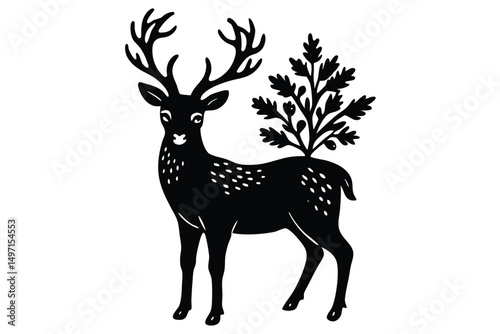 Vector illustration of a wild deer silhouette with majestic antlers, perfect for animal and nature-themed designs