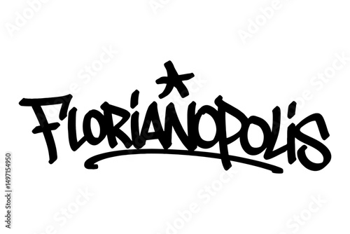 Florianópolis graffiti tag in bold black lettering on white background. Clean urban style, perfect for vibrant Brazilian city culture, coastal vibes, and creative street art projects.