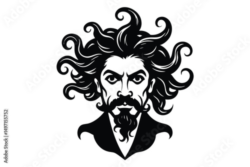 This vector illustration features a gothic, scary, and evil design with the heads of a lion, horse, and wolf, perfect as a tattoo or Halloween art symbolizing death