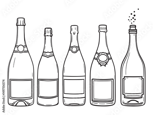 bottle of champagne Line Art Illustration