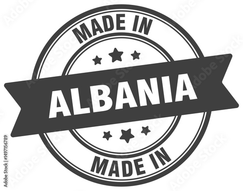 Made in Albania round sign. Made in Albania stamp.