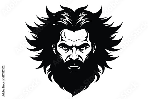 Tribal lion head vector illustration and tattoo design with wild animal and skull elements