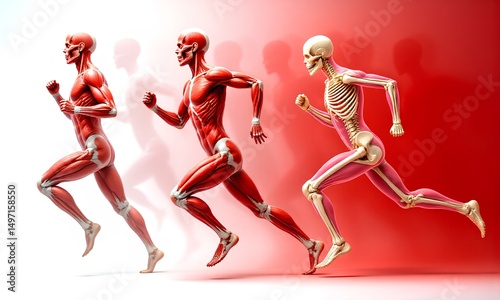 Human Anatomy Motion Sequence of Running With Muscles and Skeleton
