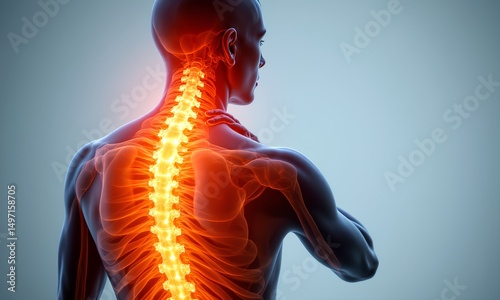 Human Anatomy Illustration of Spine and Back Muscles in Motion