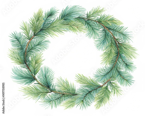 watercolor pine wreath illustration christmas wreath isolated on white background.