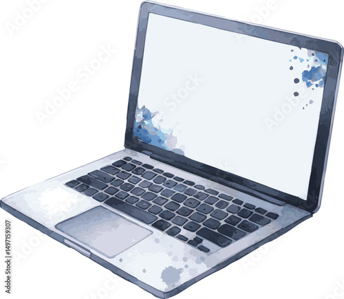 Watercolor Vector Illustration of a laptop