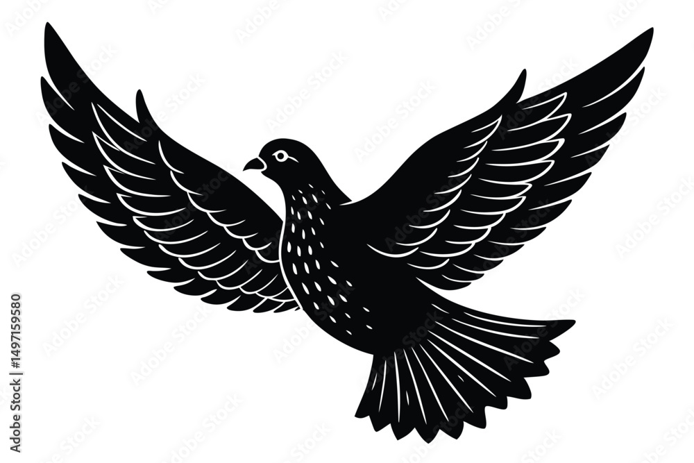 Obraz premium Flying dove of peace vector silhouette illustration, a symbol of freedom with wings spread