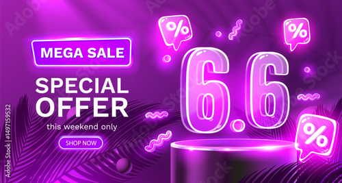 6.6 Sale banner, event special promo, market promotion. Vector illustration