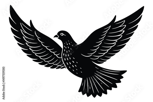 Flying dove of peace vector silhouette illustration, a symbol of freedom with wings spread