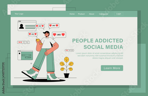 Landing page of people addicted social media.