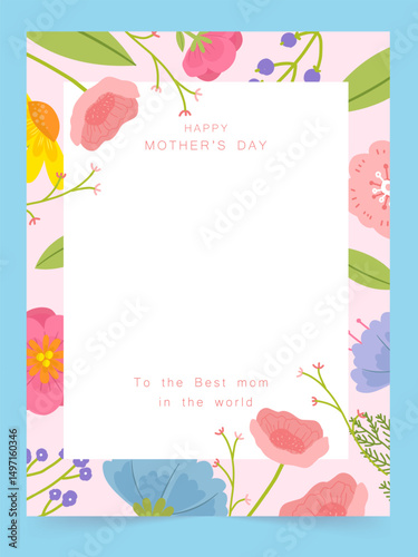 Mother's Day floral card template for personal messages. Vector illustration