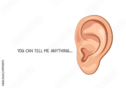 Close Up Human Ear icon. Part Of Body. You can tell me anything… Vector illustration.