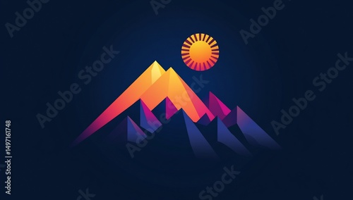 Sunset Mountain Geometric Art.