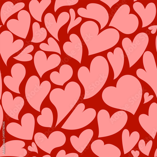 Ink cute heart love grunge seamless pattern Valentine's Day card repeat texture background hand drawn wrapping paper, apparel. Simple design postcard. 
