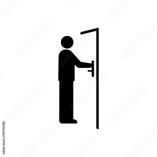 Man closing door silhouette icon vector flat design.
