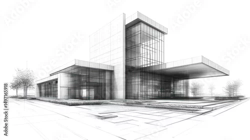 Fototapeta na wymiar Architectural Sketch: Modern Building Design