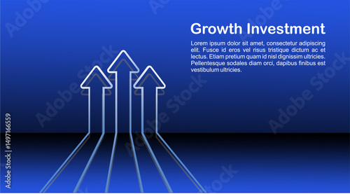 Modern business finance arrow up increase target growth investment background design. Web template banner, infographic, landing page, social media.