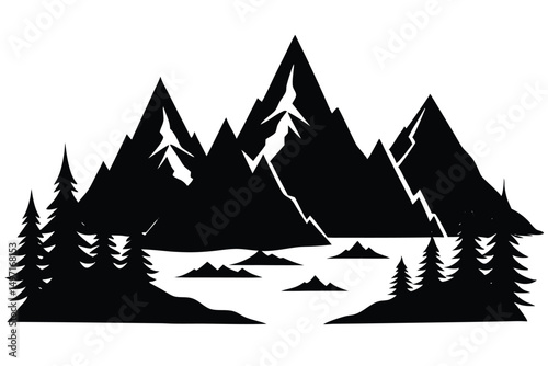 A festive winter landscape with a tent nestled among snow-covered pine trees, illustrating a tranquil mountain holiday scene