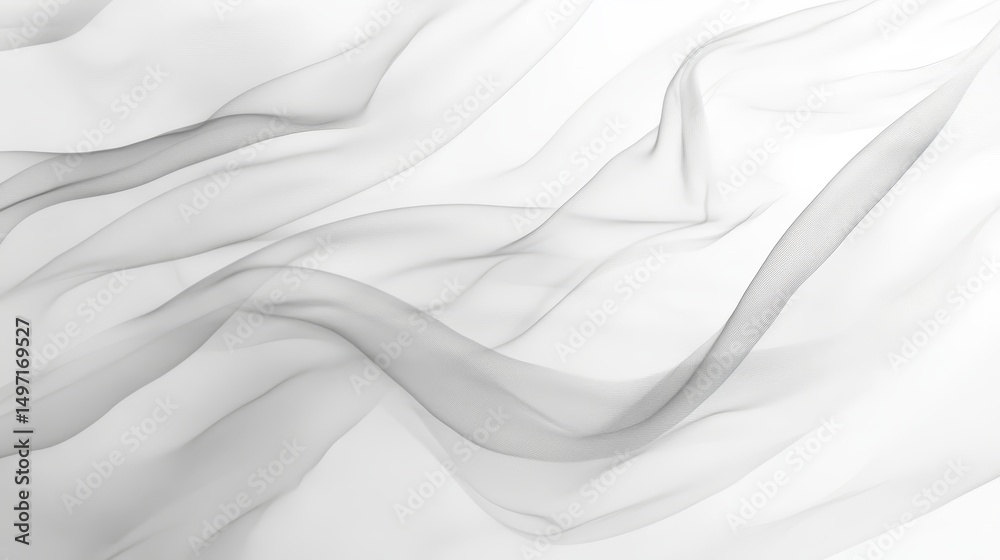 Fototapeta premium Abstract Flowing Fabric Background Monochromatic White Tones in Dynamic Waves and Soft Gradient