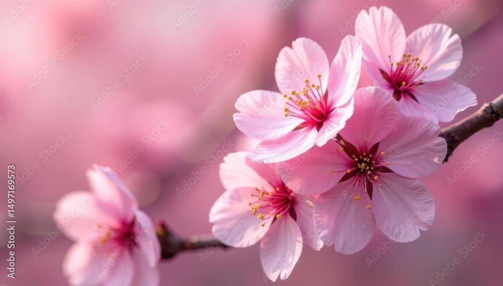 Fototapeta premium Delicate pink sakura blossoms in full bloom, intricate petal details , print, background, surface