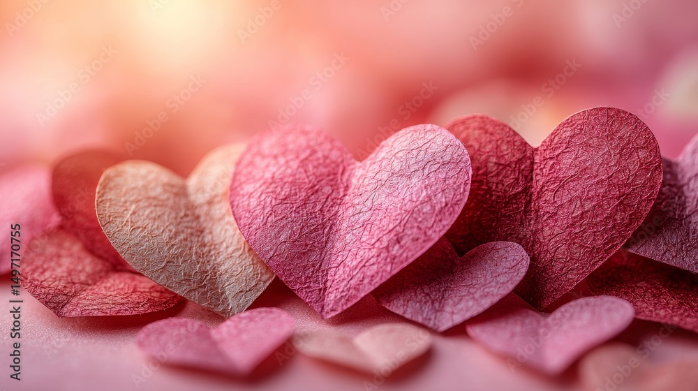 Obraz premium Colorful Paper Hearts on Soft Background for Romantic Occasion