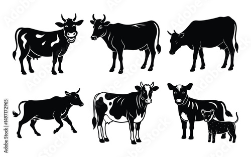 Set o a farm animals collection cow vector design of bundle on white background 