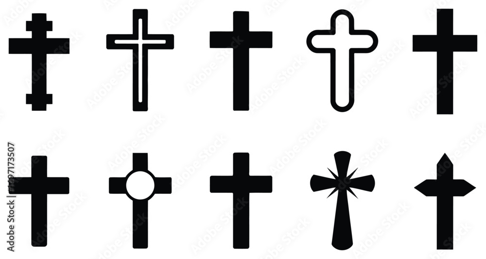 Fototapeta premium Christian Cross Icons Silhouette Vector Set Design