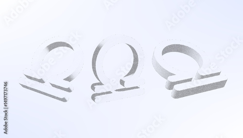 Dotwork pattern zodiac symbol. Black noise stipple dots libra sign. Sand grain effect. Black dots grunge. 3d symbol from different angles. Grainy gradient noise dotwork pattern.
