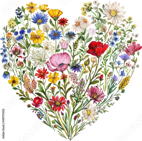 flowers of heart watercolor style series vector illustration format 