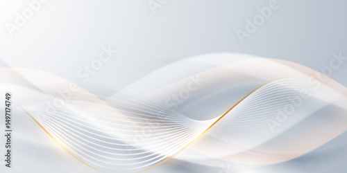 Gray and white watercolor abstract wave background with luxury golden elements vector illustration.