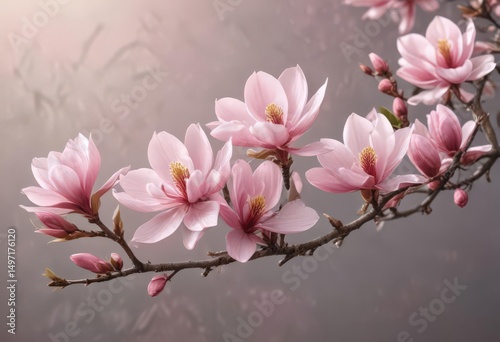 Delicate pink magnolia blossoms on a branch, springtime bloom ,  garden,  botany,  magnolia branch