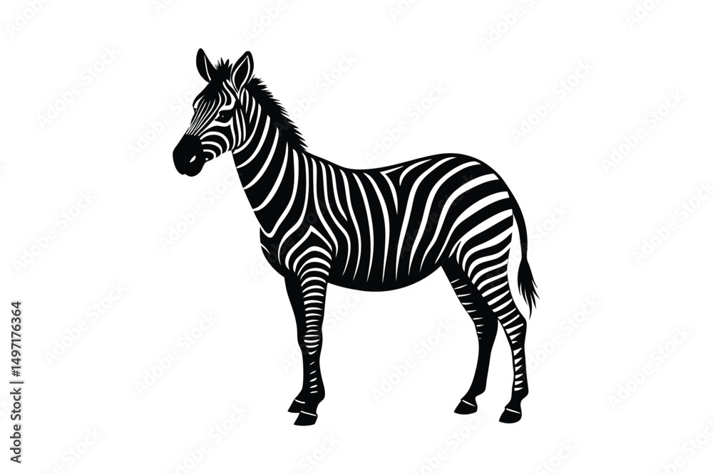 Obraz premium Zebra Silhouette Vector Art – Wildlife Animal Graphic in Black & White