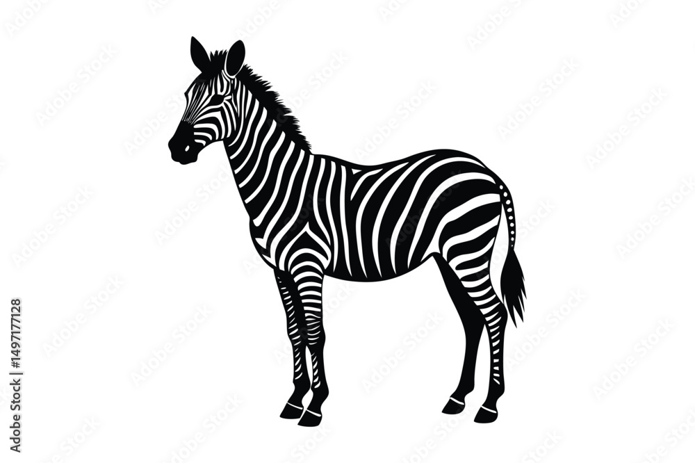 Obraz premium Zebra Silhouette Vector Art – Wildlife Animal Graphic in Black & White