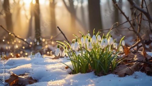 Snowdrops in the spring forest