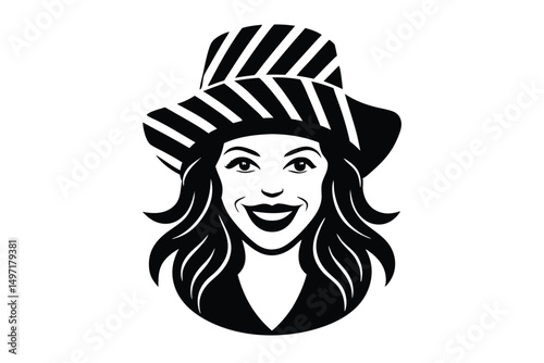 Glamorous woman in a retro black hat with captivating eyes and red lips, exuding timeless beauty and style