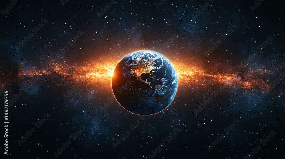Fototapeta premium Beautiful Earth View from Space With Cosmic Nebula and Starscape