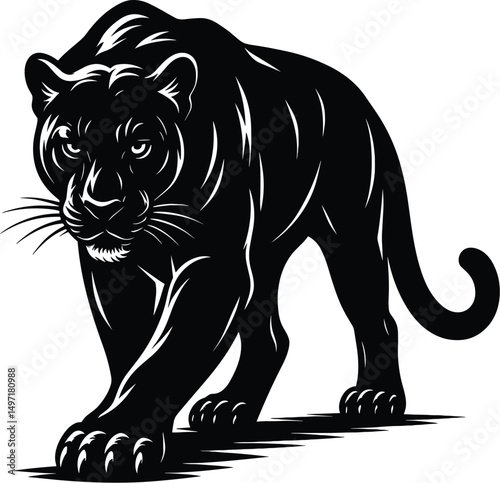 Panther Illustration, Vector Black Silhouette on White Background

