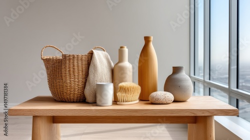 Wallpaper Mural Neutral Nordic Wellness Organic Textures and Minimalist Wellness Objects - Contemporary Self-Care Styling for Mindful Living Spaces Torontodigital.ca