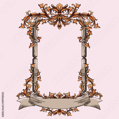 vintage baroque frame with floral ornament engraving illustration art