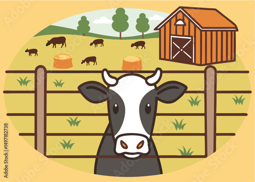 Cute Cow Peeking Through a Farm Fence