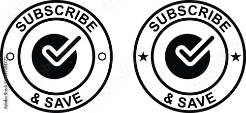 Subscribe and Save Vector Label – Discount, Offer, Badge, Ecommerce Promo Design